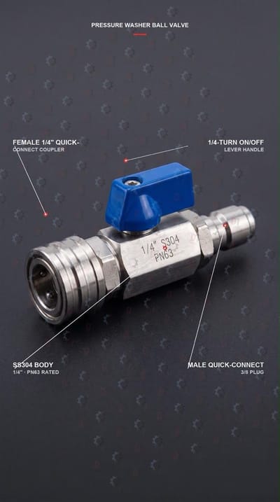 Shut-Off Valve 3/8″ Plug → 1/4″ Coupler — Stainless Steel 304 — GKF-SPR-0177, view 2 of 2